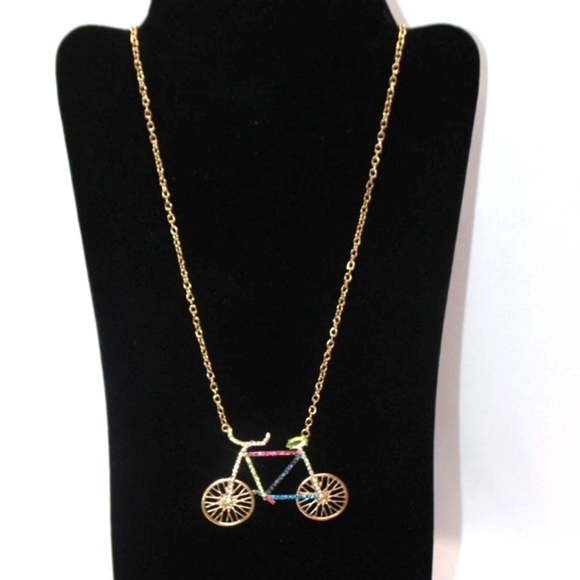 Bicycle Rhinestone Gold Tone Pendant - Picture 1 of 11